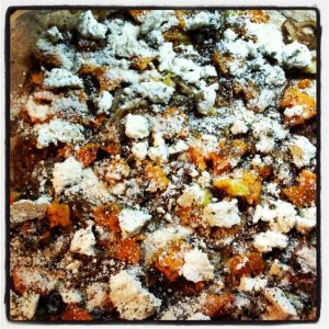 sweet potato, caramelized onion, goat cheese and rosemary-sage pizza